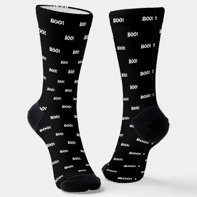 Chaussette Boo drôle de typographie motif noir blanc Hallowee (Angulaire)