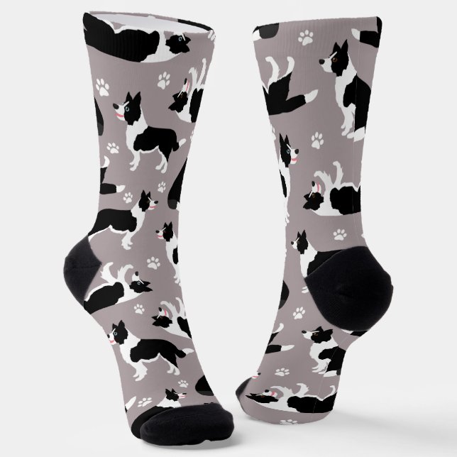 Chaussette Bordure Collie et Empreinte de patte (Angulaire)