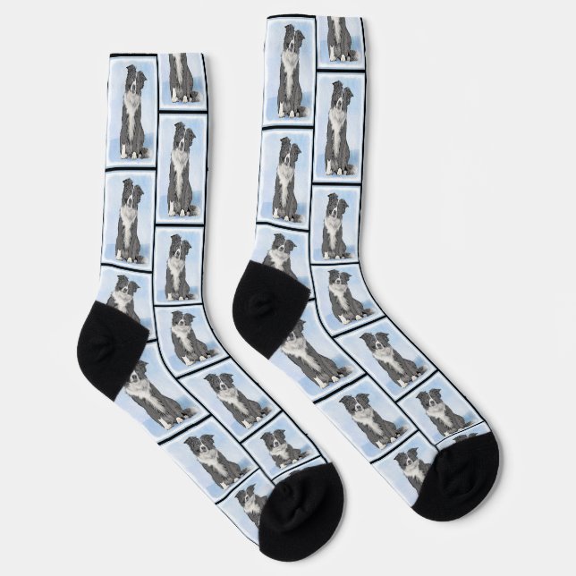 Chaussette Bordure Collie Peinture Rough Noir & Blanc Chien A (Droite)
