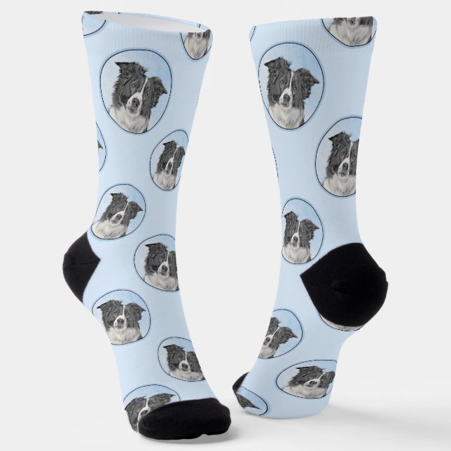 Chaussette Bordure Collie Peinture Rough Noir & Blanc Chien A (Angulaire)