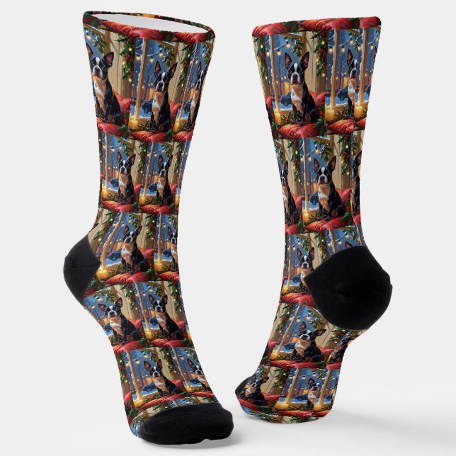 Chaussette Boston Terrier avec Noël Lumières (Angulaire)