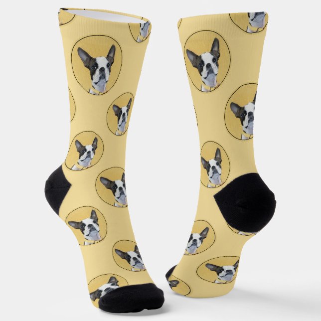 Chaussette Boston Terrier Peinture noir et blanc Chien Art (Angulaire)