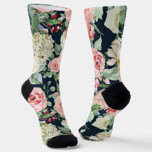 Chaussette Bouquet de fleurs Mariages roses sur noir