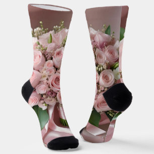 Chaussette Bouquet de Mariage rose doux,