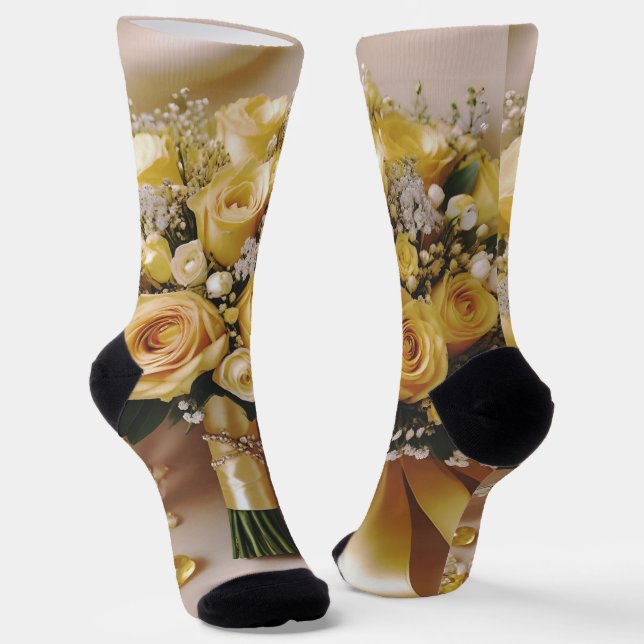 Chaussette Bouquet Mariage de roses jaunes de miel, (Angulaire)