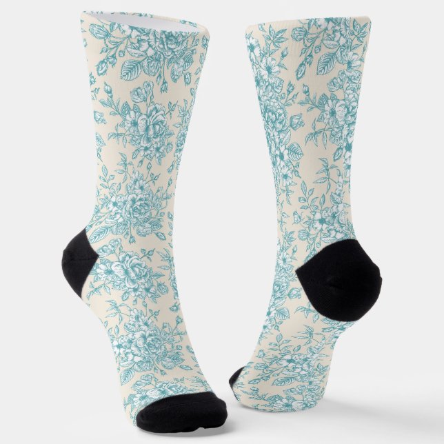 Chaussette Bouquet Rose bleu Jardin Motif Floral (Angulaire)