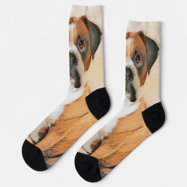 Chaussette Boxer Dog Peinture Non Décroché Art animal origina (Gauche)