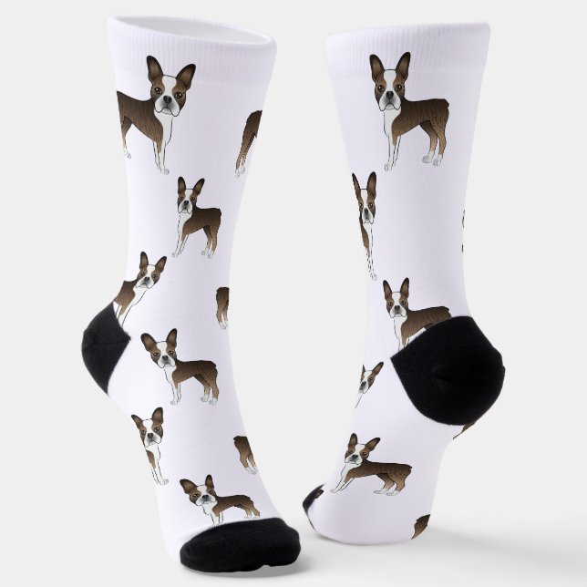 Chaussette Brindle Boston Terrier Cartoon Motif (Angulaire)