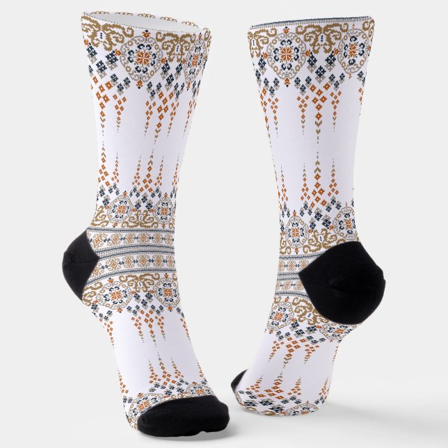 Chaussette Broderie de croix florale (Angulaire)