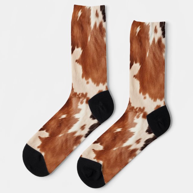 Chaussette Brown Cream Faux Cow Print (Gauche)