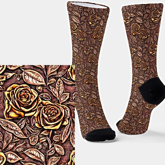 Chaussette Brown jaune Floral 3D Texture Effet (Créateur téléchargé)