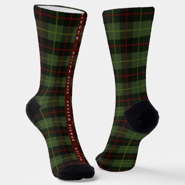 Chaussette Buffalo à carreaux verts Noël nom personnalisé (Angulaire)