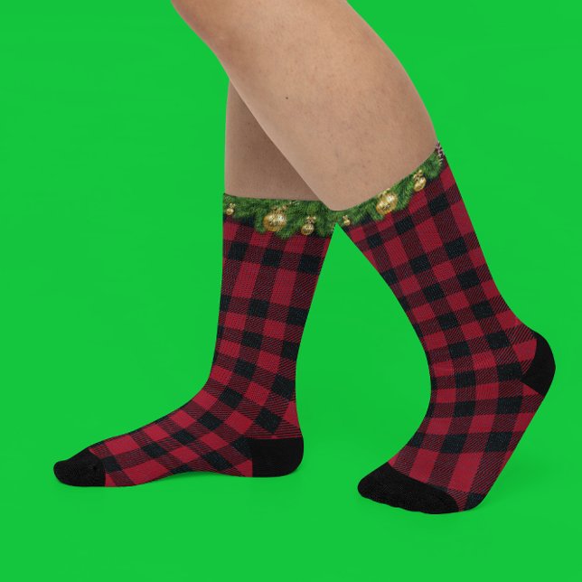 Chaussette Buffle de Noël Plaid Vacances Garland Pine (Créateur téléchargé)