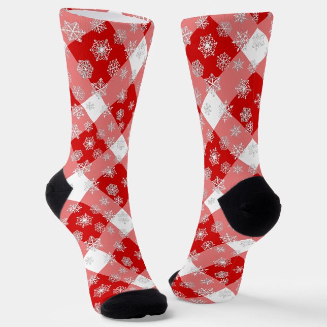 Chaussette Buffle rouge et blanc planté avec des flocons de n (Angulaire)