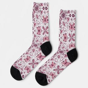 Chaussette Buissons, magenta foncé et rose sur blanc