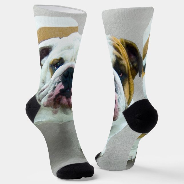 Chaussette Bulldog Painting - Joli art original chien (Angulaire)