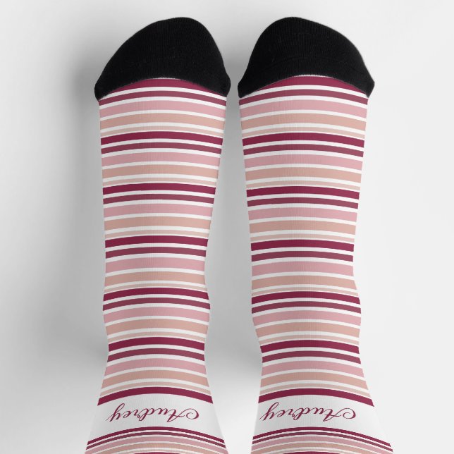 Chaussette Burgundy Rose Et Blancs (Haut)
