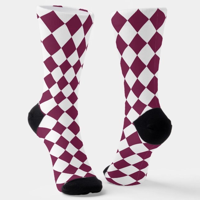 Chaussette Burgundy White Checker Diamond Pattern (Angulaire)