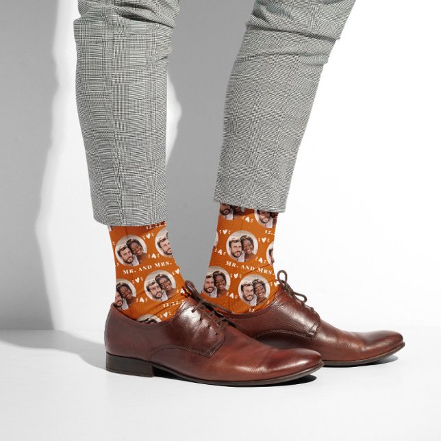 Chaussette Burnt Orange Terracotta Nouveaux mariés Motif phot (Créateur téléchargé)