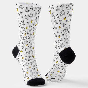Chaussette cacahuètes Snoopy & Woodstock B&W Flower Motif