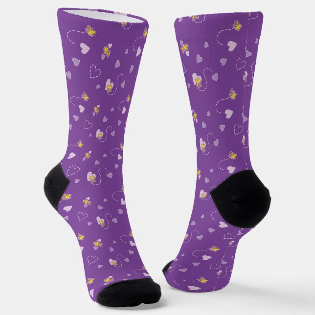Chaussette cacahuètes | Woodstock Motif de coeur pourpre (Angulaire)