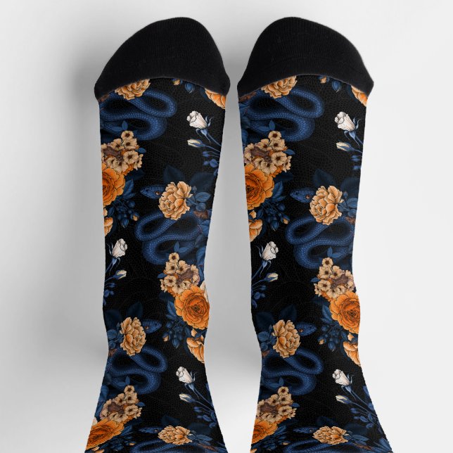 Chaussette Caché dans les roses, orange et bleu (Haut)