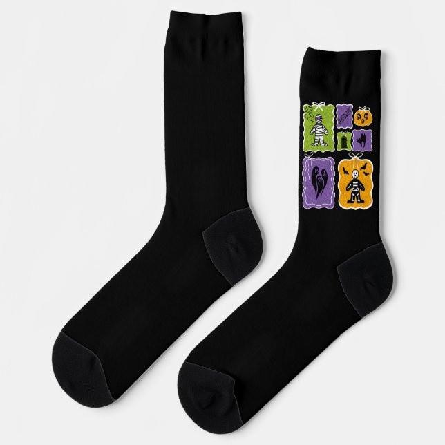 Chaussette Caractères d'Halloween mignonnes maman et squelett (Gauche)