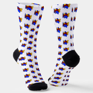 Chaussette Caricature d'avion bleu jaune rouge pour enfants