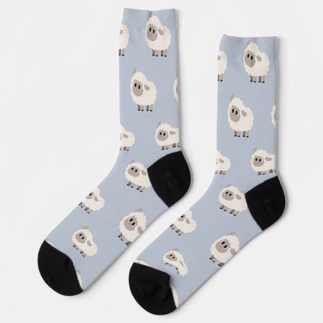 Chaussette Caricature mignonne motif mouton en bleu (Gauche)
