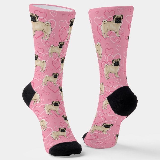 Chaussette Carlin Fun Chien Cartoon Mops Love Heart Motif ros (Angulaire)
