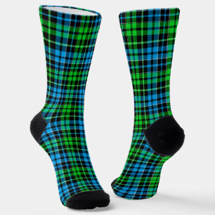 Chaussette Carreaux Bleus Et Verts Tartan Noir