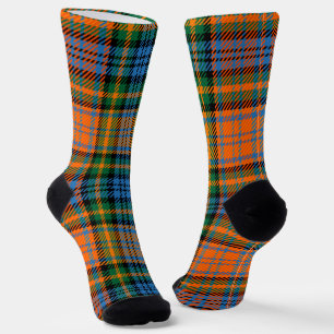 Chaussette Carreaux Orange Vert Tartan Rustique Clair