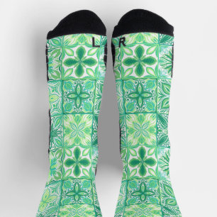Chaussette Carreaux ornés en vert et blanc