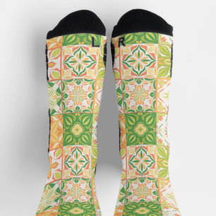 Chaussette Carreaux ornés en vert et jaune
