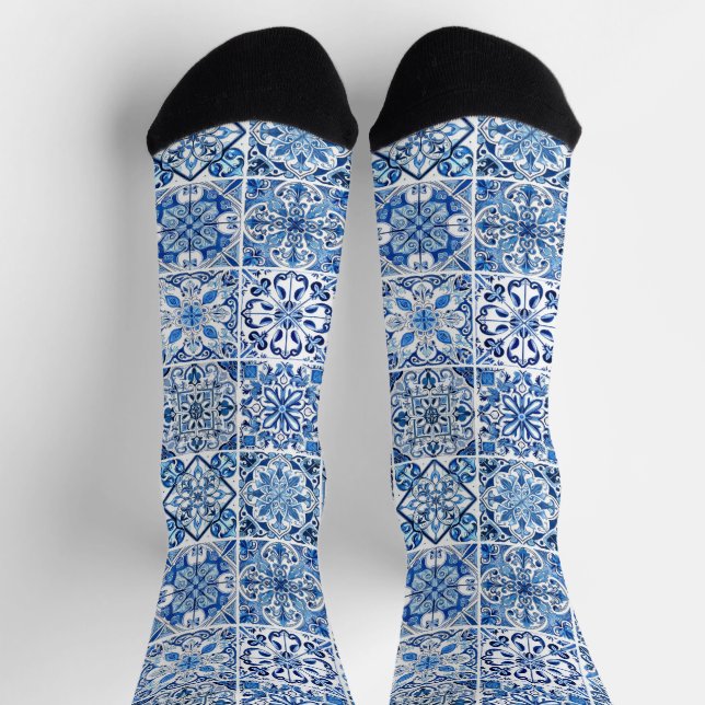 Chaussette Carrelage méditerranéen, Portugais, Azulejo, Majol (Haut)