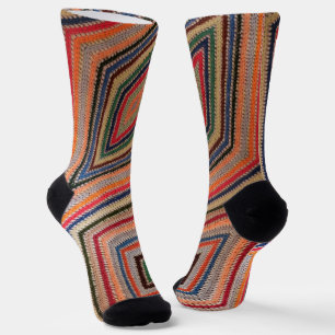 Chaussette Carrés de crochet colorés imprimés