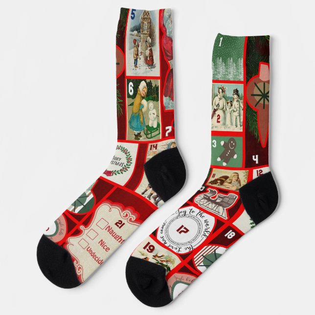 Chaussette Carrés de l'illustration de Noël (Gauche)