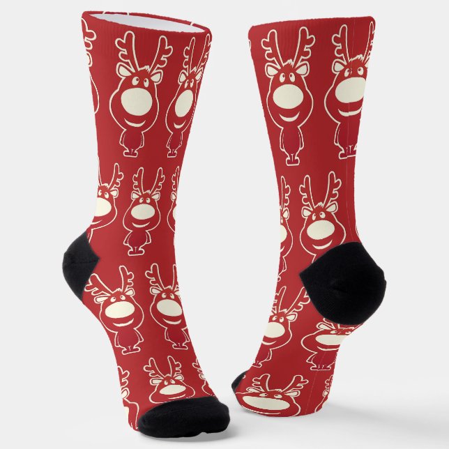 Chaussette Cartoon Reindeer Red Pattern (Angulaire)