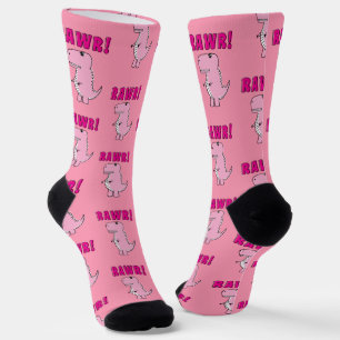 Chaussette Cartoon T-Rex Dinosaur Mignonne Et Rose En Colère