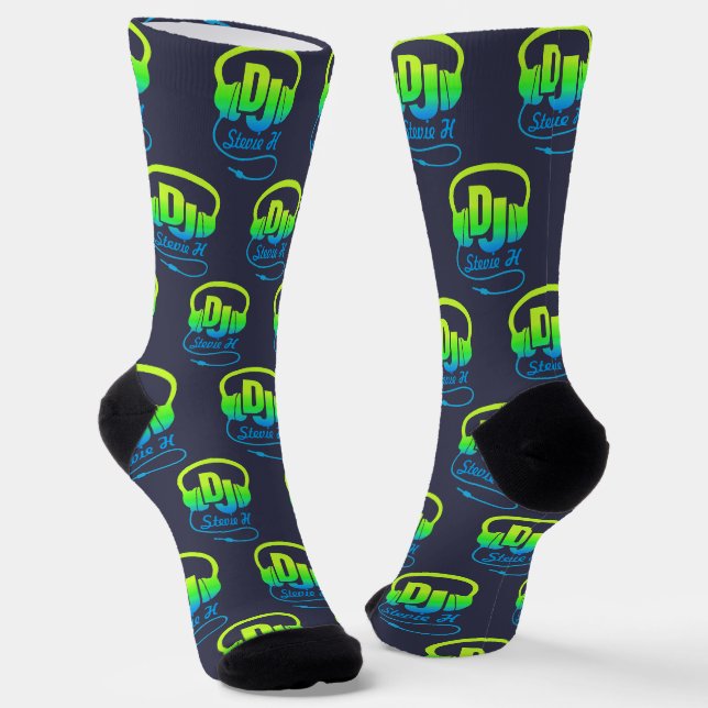 Chaussette Casque DJ nom personnalisé bleu vert amoureux de l (Angulaire)