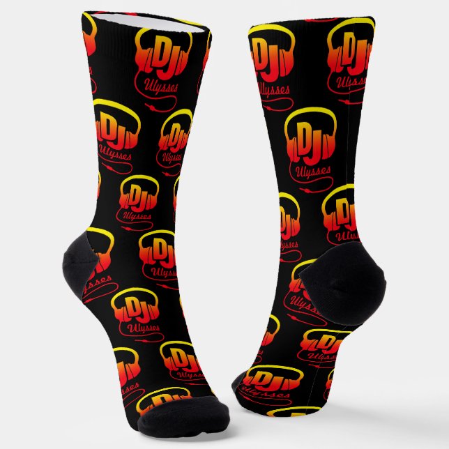 Chaussette Casque DJ nom personnalisé rouge jaune noir (Angulaire)