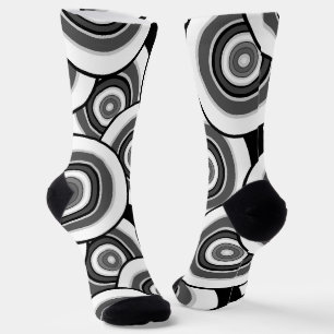 Chaussette Cercles et anneaux quadrillage géométrique noir et