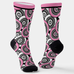 Chaussette Cercles et anneaux quadrillage géométrique noir et