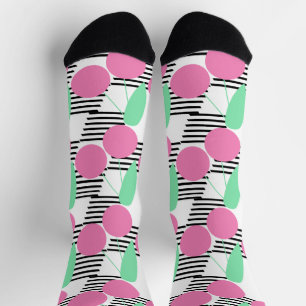 Chaussette Cerises roses rayées Noir rose