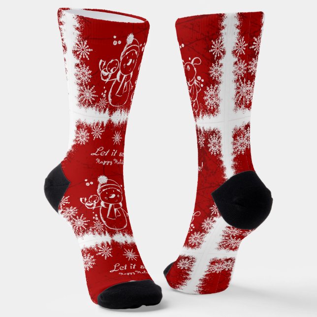 Chaussette Chalk Rouge Et Blanc Snowman - Laisser Neiger (Angulaire)
