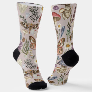 Chaussette Champignon papillon vintage et fleur