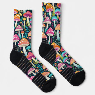 Chaussette Champignons Hippies Colorés Floral En Rose Et Bleu