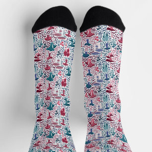 Chaussette Champignons Magenta Retro