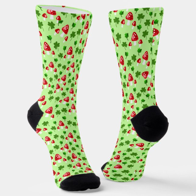 Chaussette Champignons rouges avec Shamrocks verts 4 Cloches  (Angulaire)