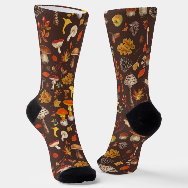 Chaussette Champignons sauvages sur brun (Angulaire)